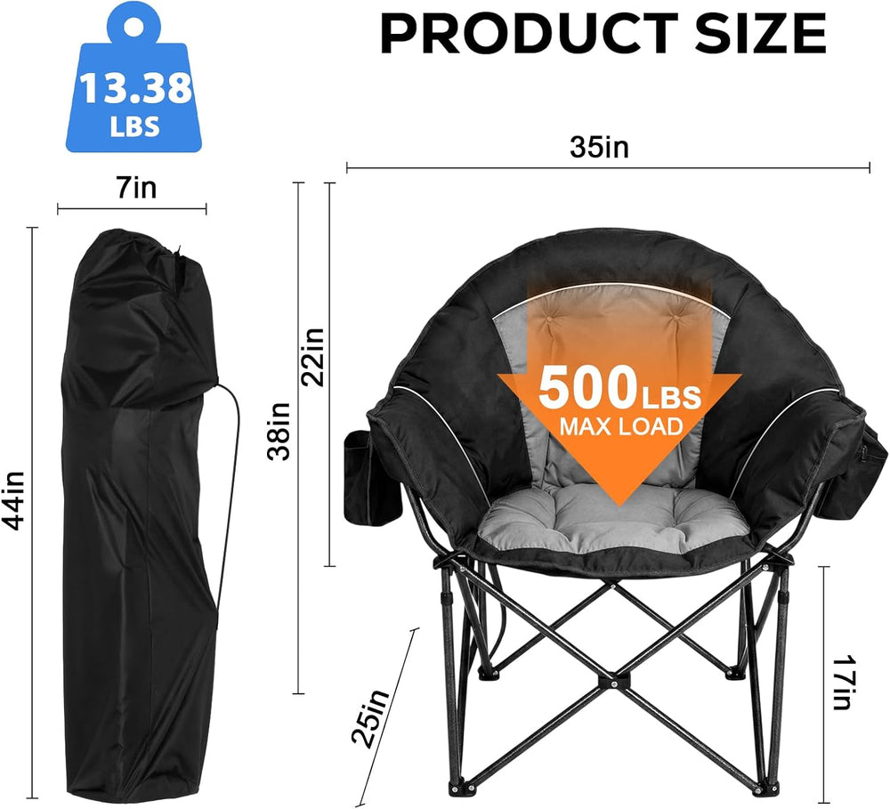 Romswi 2Pcs Oversized XL Padded Camping Chair for Adults, 500lbs Support Heav...