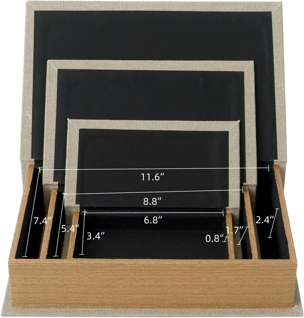 Modern Linen and Wood Decorative Faux Book Boxes Set of 3-13",10",8" - Linen