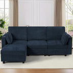 86" Chenille L-Shape Sofa w/& Adjustable Backrests, Blue | Upholstery 3-Seats Sofa w/Movable Storage Ottomans & Cup Holders, Modern Sectional Couch w/Charging Ports for Living Room