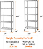 SINGAYE 5 Shelves Storage Shelf Wire Closet Bathroom Organizers Metal Pantry Kitchen Garage Shelving Unit Laundry Room Organization Home Rack Net Basket White with Wheels