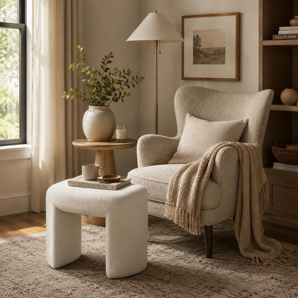 Spatial Order 24" Quinn Modern Ottoman - Cream White Boucle