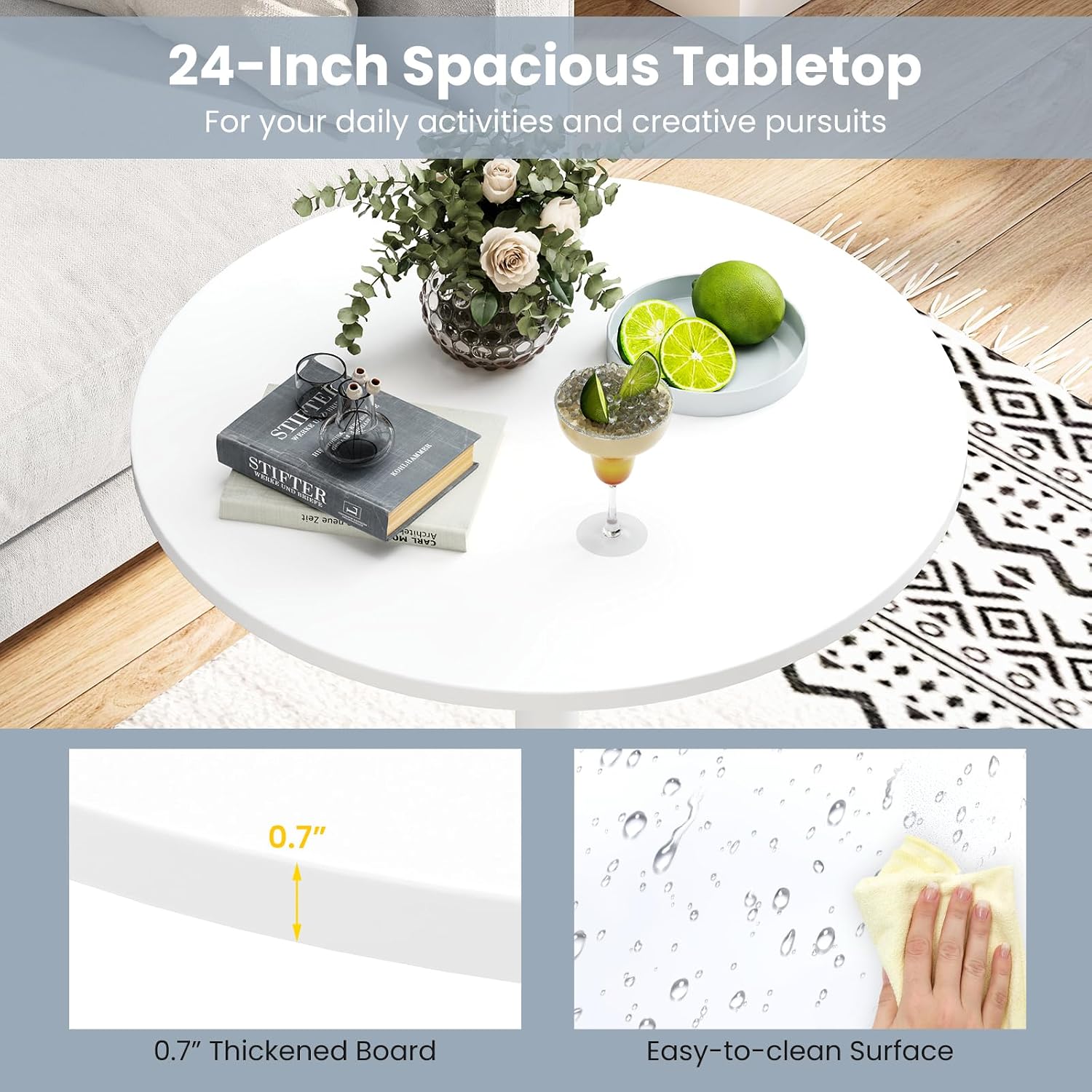 Giantex 6-Pack 2-in-1 Bar Table with Detachable Pole, Metal Base, 24" Round Top, 40"/22" Two Convertible Height, Cocktail Pub Table for Bistro, Dining Room, Restaurant, Kitchen, White