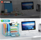 Marbrasse Desk Organizer with File Holder, 5-Tier Paper Letter Tray Organizer with Drawer and 2 Pen Holder, Mesh Desktop Organizer and Storage with Magazine Holder for Office Supplies(Blue)