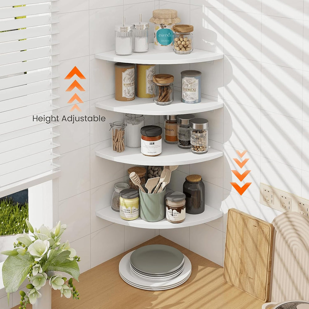 Homode Corner Floating Shelves, Set of 4 Round Corner Shelf Wall Mount with C...