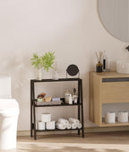 2 Tier Bathroom Ladder Shelf, Bathroom Ladder Shelves, Storage Organizer for Small Space, Freestanding Open Shelving Display Stand for Living Room Bedroom Kitchen, Black