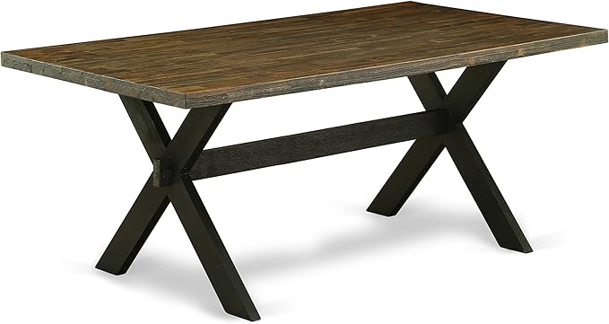 East West Furniture X677MZ650-9 9 Piece Dining Set Includes a Rectangle Dining Room Table with X-Legs and 8 Dark Gotham Grey Linen Fabric Upholstered Chairs, 40x72 Inch, Multi-Color