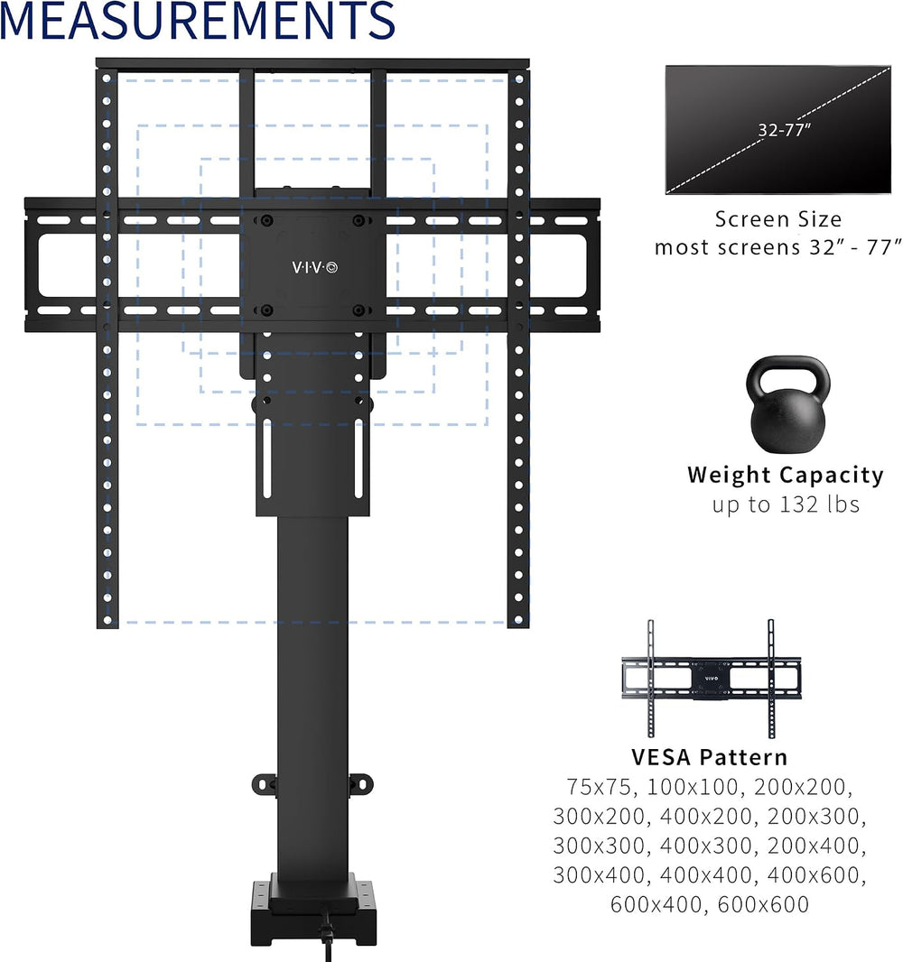 VIVO Motorized Large TV Stand for 37 to 77 inch Screens, MOUNT-E-UP80D | Blac...