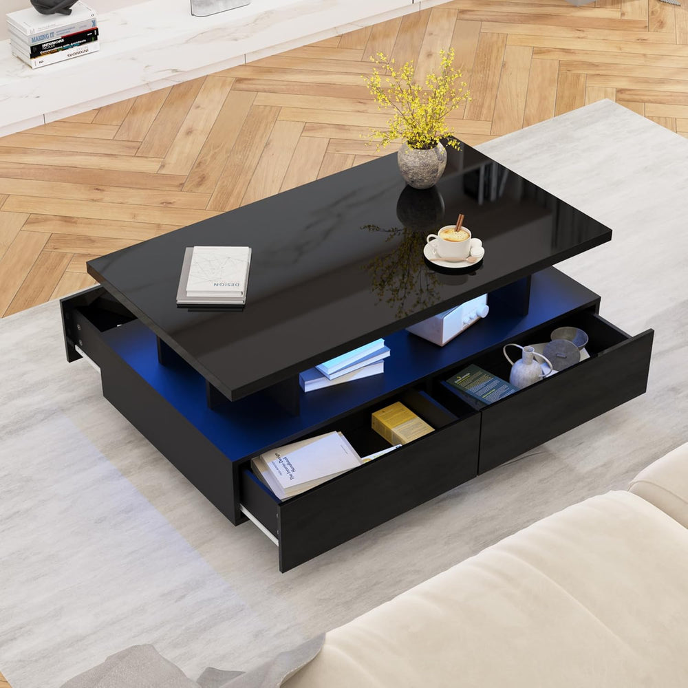 MHOM 41.3" LED Coffee Table, Modern High Gloss Living Room Table with 4 ...