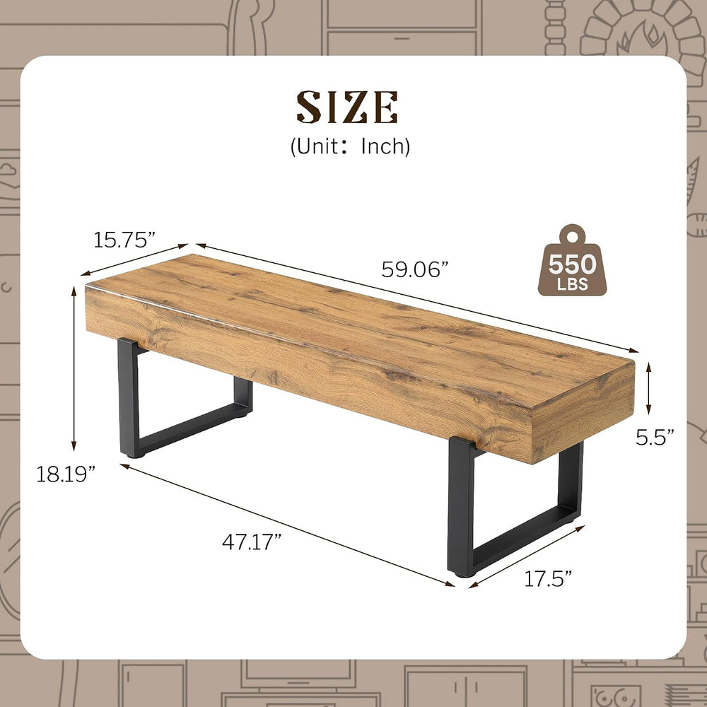 Industrial Entryway Bench, Rustic Wood Look Bench with Heavy Duty Black Metal...