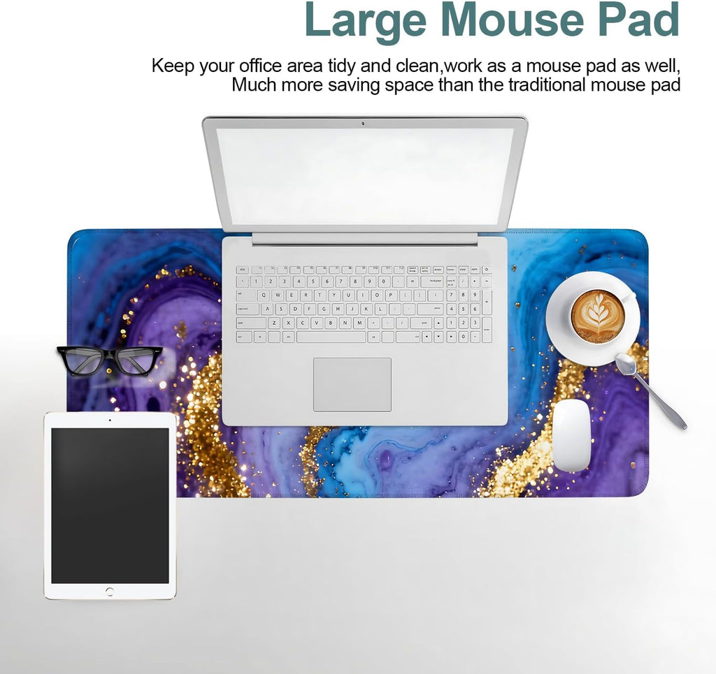 Blue and Gold Stripes Gaming Mouse Pad 31.5"x11.8"Desk Mat Anti-Slip Rubber Base & Durable Stitched Edges for Gamers Smooth Mouse Writing Surface for Desk Office/Home