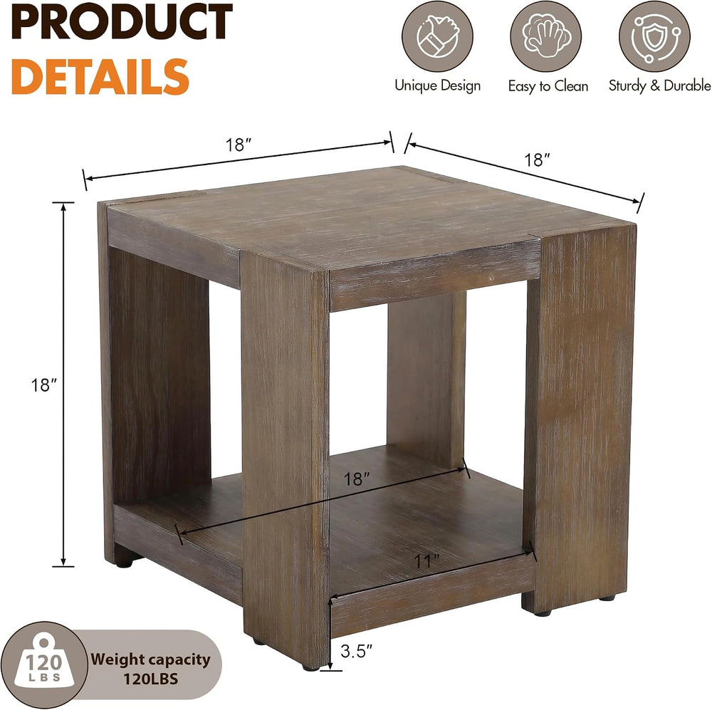 chairus Wood End Table, Nightstand with 2-Layer Storage Shelves, Rectangular ...