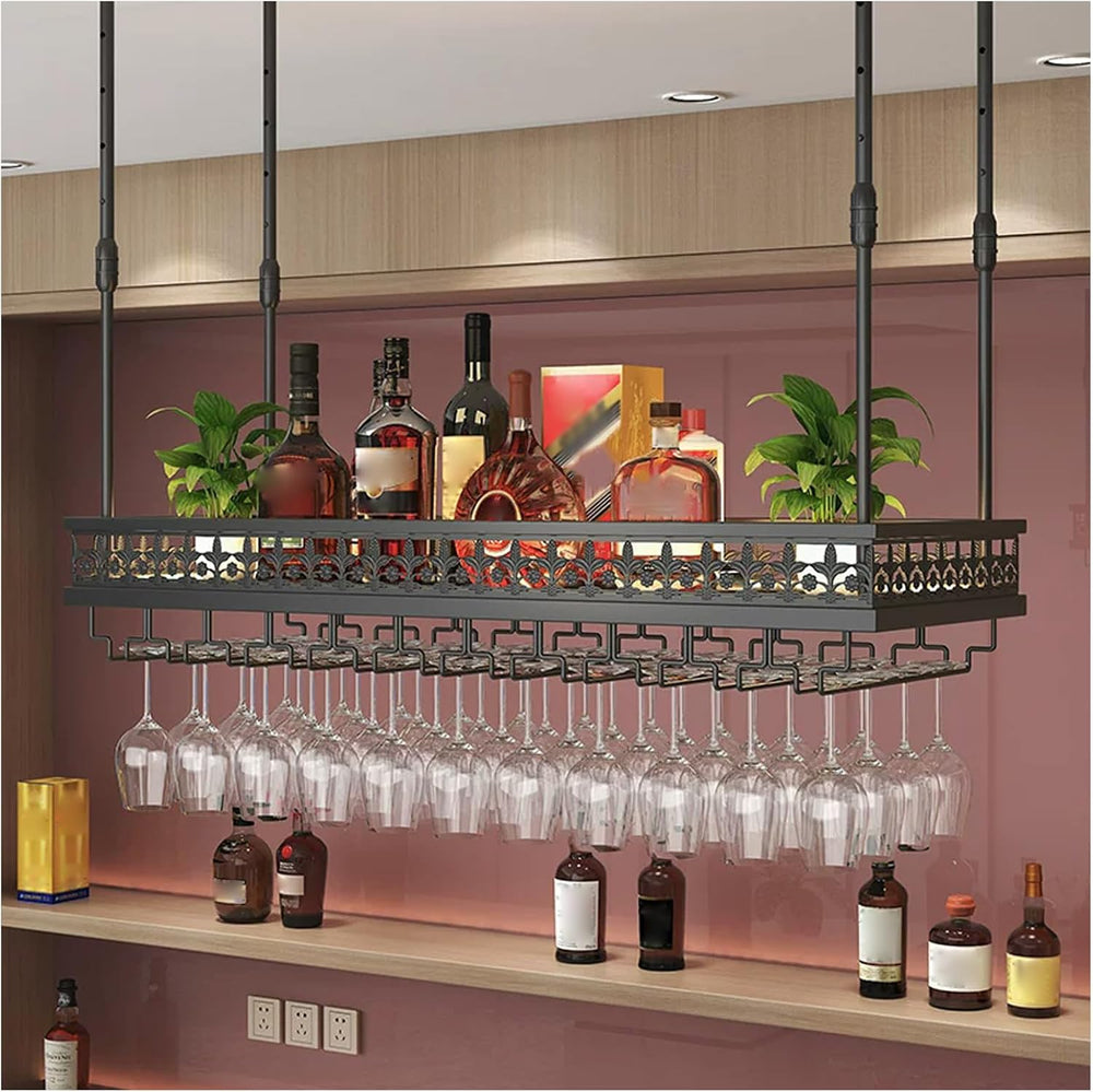 Ceiling Wine Rack-Hanging Stemware Holderfor Bar,23.6"x11.8"-Black ...