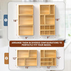 Bamboo Drawer Organizer, Set of 9 Wood Kitchen Junk Tea Desk Office Tray, Wooden Storage Boxes Organizers for Bathroom, Office (2" H 9 Boxes)