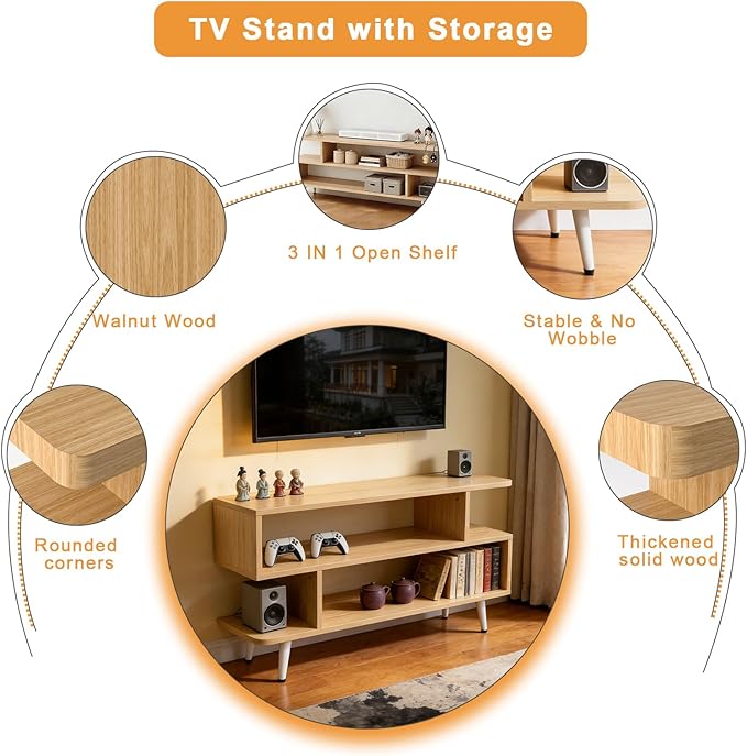 Lightdot TV Stand for TVs up to 45'', Modern Entertainment Center wit...
