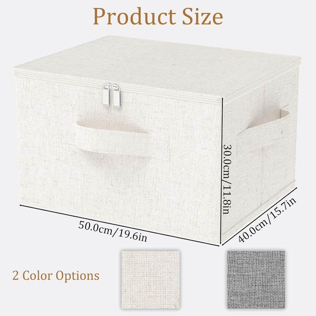 Fabric Underbed Storage Bins with Lid, Foldable Cube Organizer, Home Wardrobe Containers Box for Organizing Clothes, Shoes, Blankets, Pillows, 19.6x15.7x11.8Inches, Beige, 2 Pack