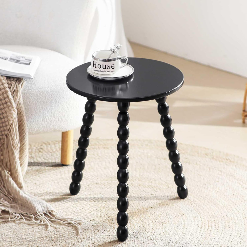 Round Side Table, Solid Wood Small End Table for Small Space, Accent Table Ni...