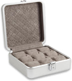 Bey-Berk Personalized Prague Aluminum 9-Slot Watch Case (Silver), Locking Travel Metal Watch Box with Quilted Interior, 9.75" x 3" x 10.25"