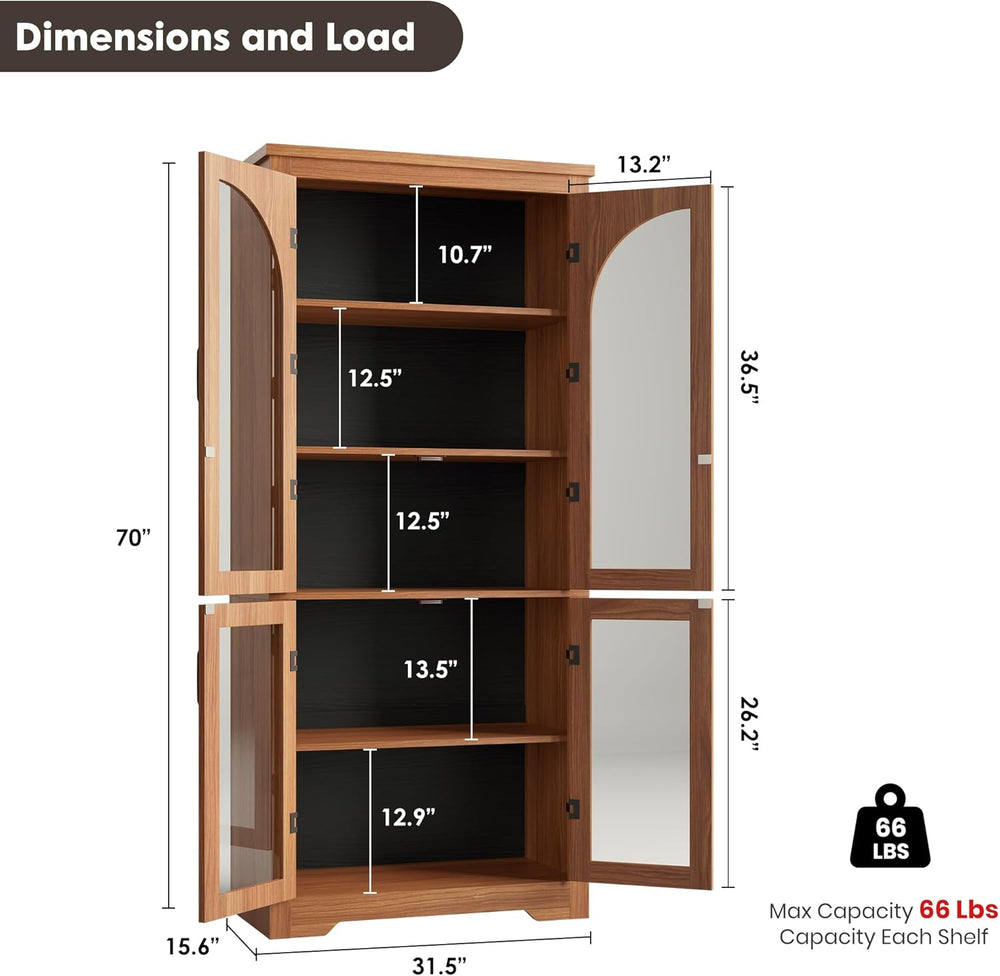 70" Kitchen Pantry Storage Cabinet - Modern Display Pantry Storage with ...