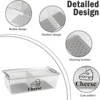 Cheese Container Airtight with Draining Basket Cream Block Cheese Sliced Cheeses Box with Lid for Fridge Shredded Saver 2 Compartment Deli Meat Storage Box,Cheeses Sliced,Grated,Cheddar Keeper