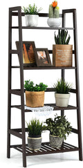 Giantex 4-Tier Ladder Shelf, Multifunctional Ladder-Shaped Bookcase Storage Shelves, Bamboo Plant Stand Flower Pots Holder, Display Rack for Living Room Bathroom Bedroom Kitchen (Espresso)