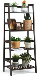 Giantex 4-Tier Ladder Shelf, Multifunctional Ladder-Shaped Bookcase Storage Shelves, Bamboo Plant Stand Flower Pots Holder, Display Rack for Living Room Bathroom Bedroom Kitchen (Espresso)