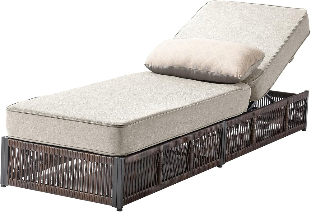 Luxury Outdoor Chaise Lounge with 5 Inch Thickened Cushion - 1 Set High Back ...
