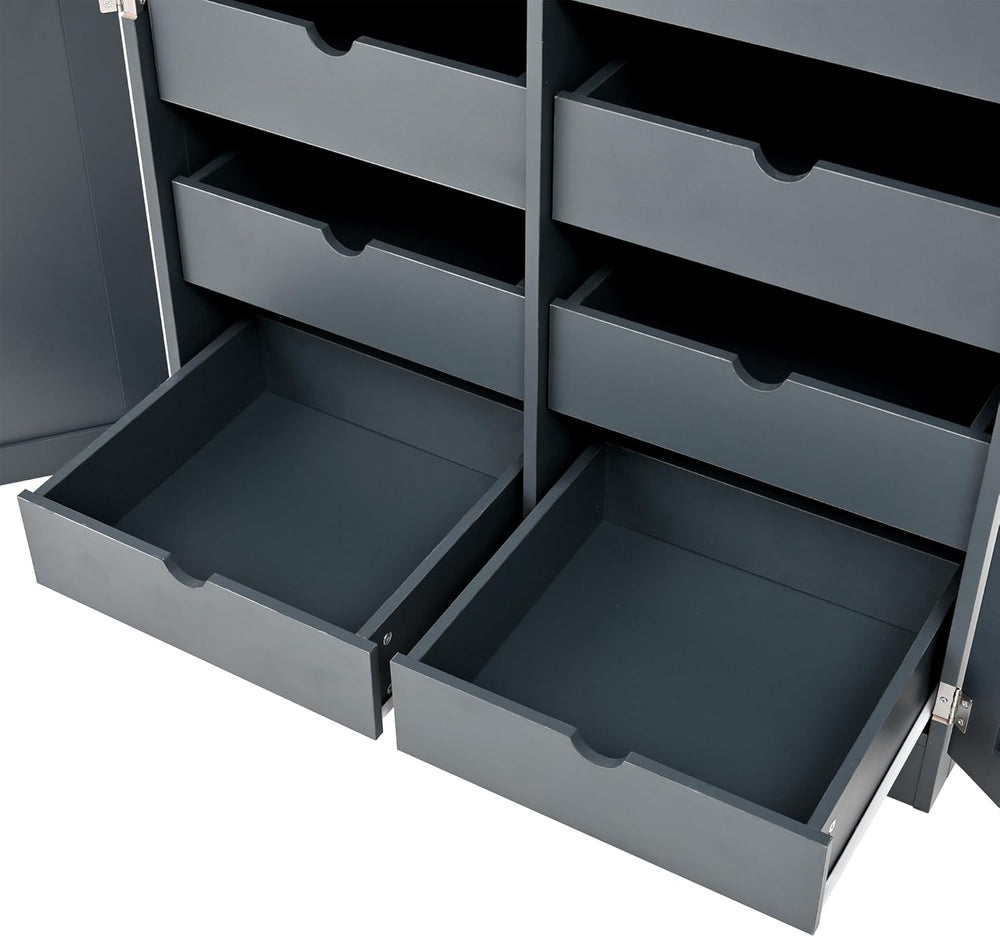 71" Tall Kitchen Pantry Cabinet with 4 Doors, 8 Pull-out Trays (Gray) | ...