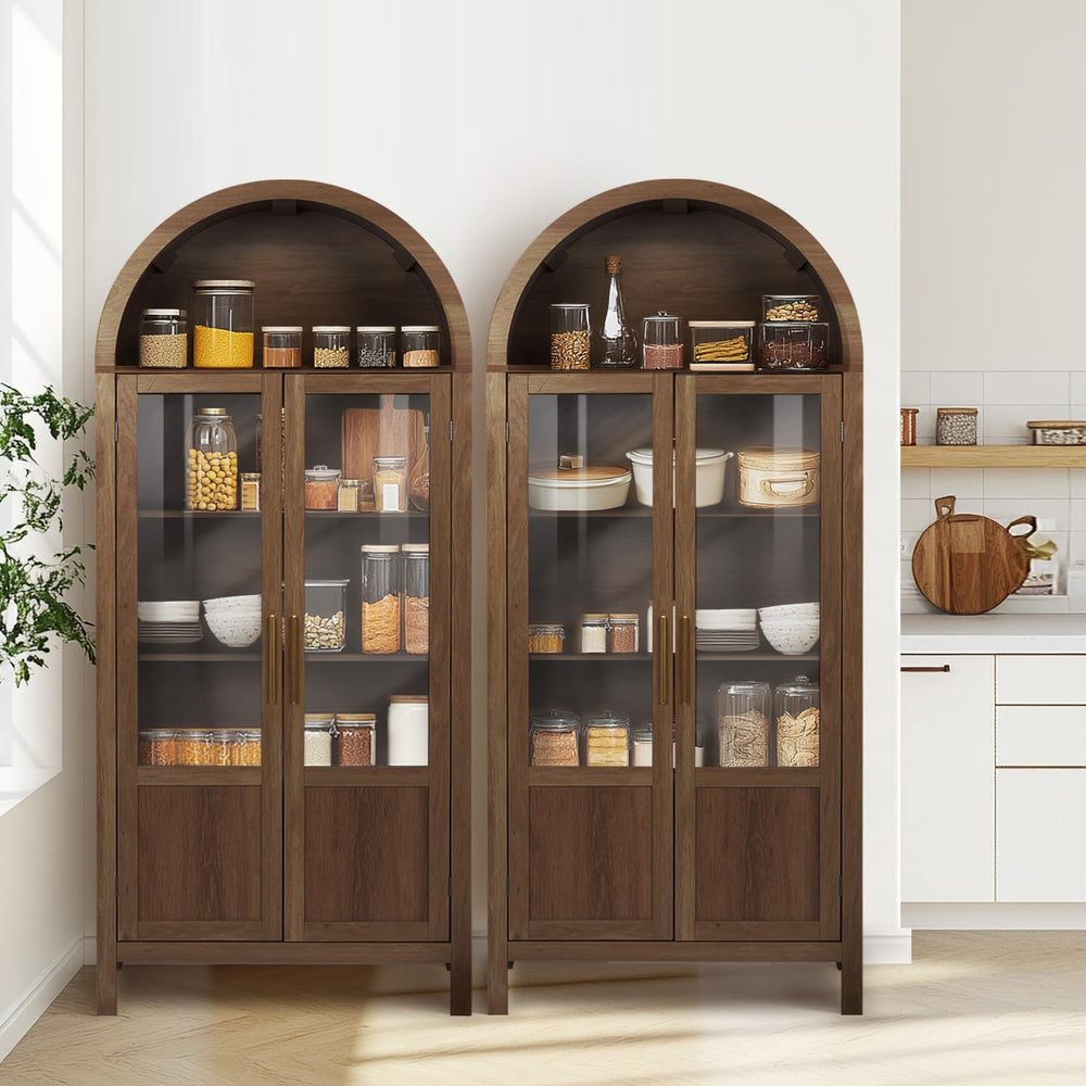 Arched Storage Cabinet with 2 Doors and 5-Tier Shelves for Living Room, 71&qu...