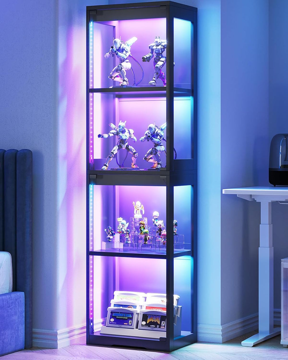 AODK Display Cabinet with Glass Doors, Glass Display Case with RGB LED Light,...