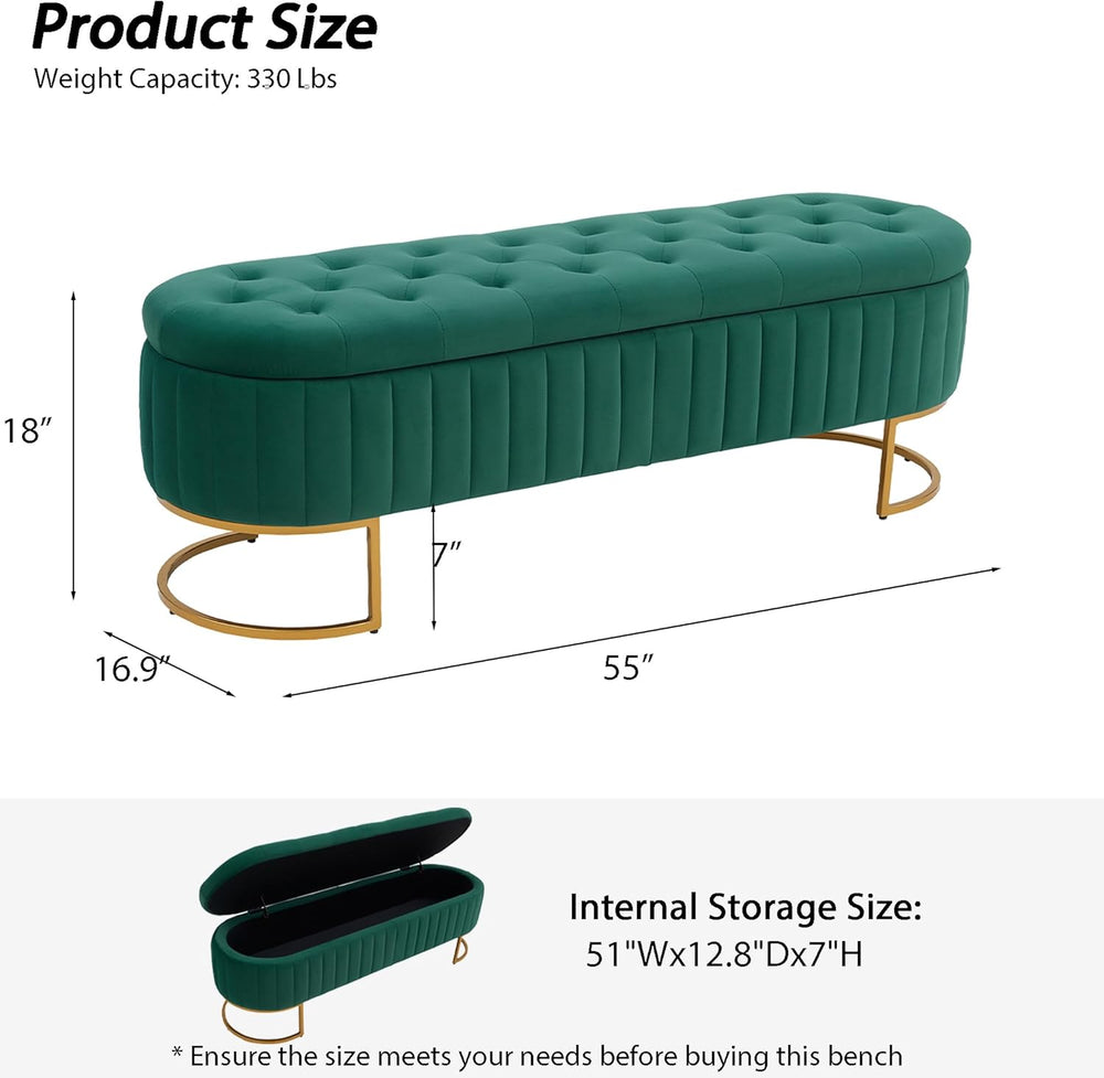 Velvet Storage Bench for Bedroom, Modern Tufted End of Bed Bench for King Siz...