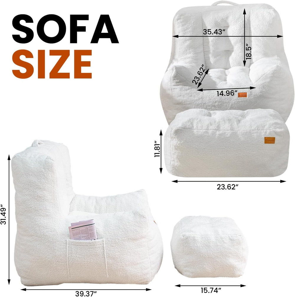 Cvortll Giant Bean Bag Chair for Adults with Ottoman, High-Density Oversized ...