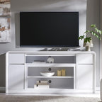 Modern TV Stand for 80 Inch TVs, 32"Tall Entertainment Center w/Storage Cabinet& drawers, Media Console Cabinet w/Soundbar & Adjustable Shelves for Living Room, Curved Profile Design, 70 inch (White)