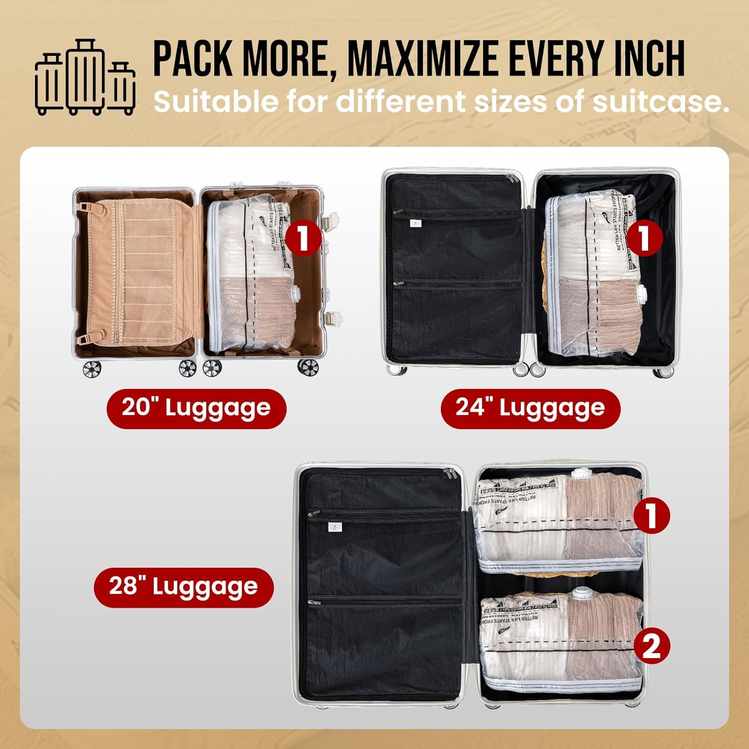 TAILI 12 Pack Cube Vacuum Storage Bags, Medium Size (25x19x11 inch), Vacuum Seal Bags for Clothing, Travel Compression Packing for Clothes, Blankets, Baby Clothes, Travel Accessories
