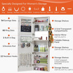 GISSAR Jewelry Mirror Armoire Wall Mount Over The Door Cabinet Storage Organizer Lockable Full Length Door Mirror(White)