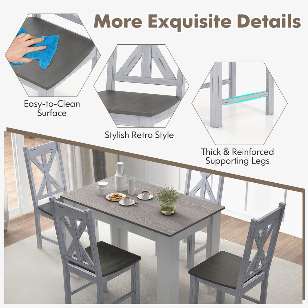 Giantex Retro Wooden Dining Chairs Set of 4, Farmhouse Kitchen Chairs w/Rubbe...