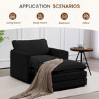 ROWHY Single Armchair with Ottoman, Modern Corduroy Cloud Couch with Convertible Chaise, Upholstered Sofa Set for Living Room, Black
