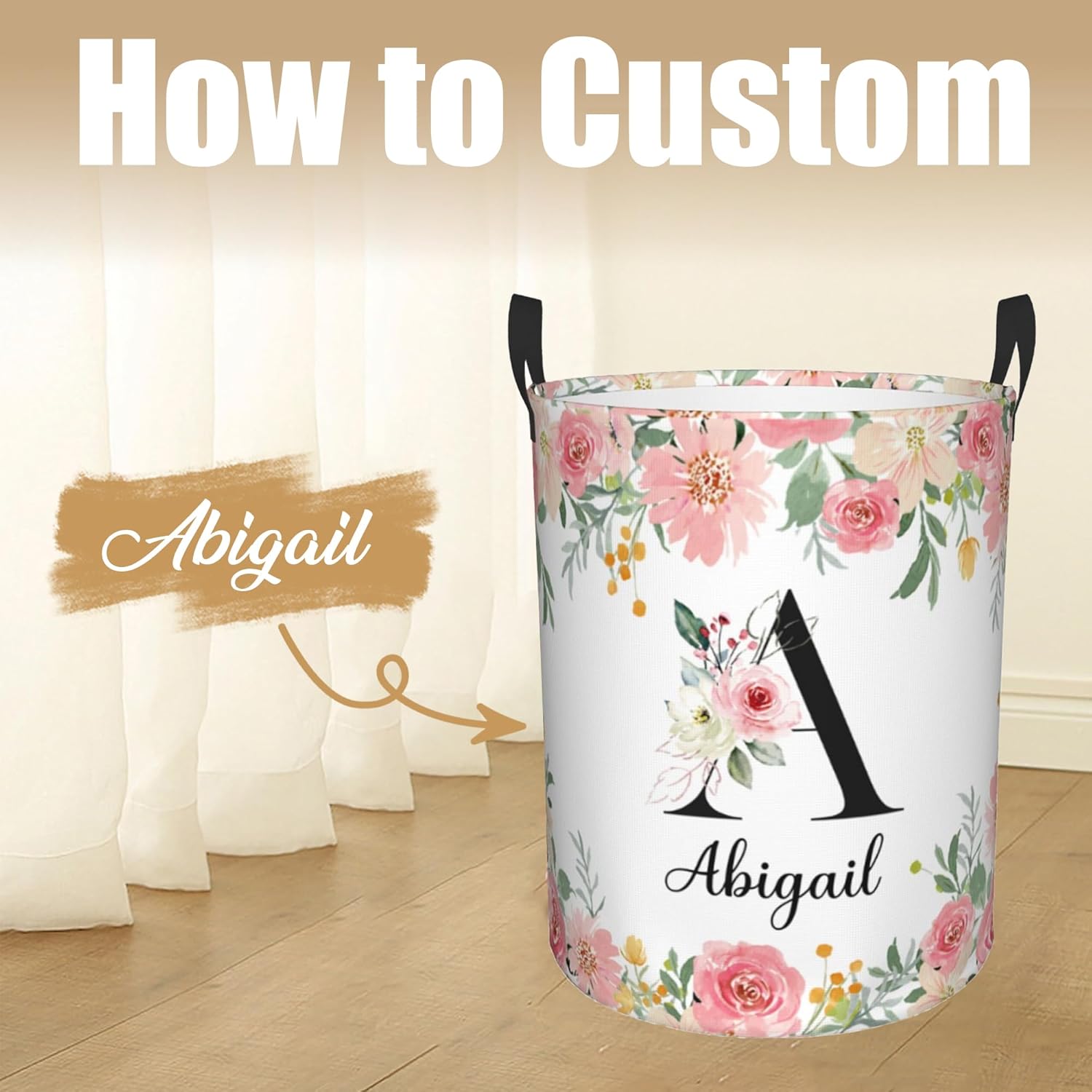 Custom Name Laundry Hamper, Personalized Laundry Basket with Name for Boys Girls Kids Men Women, Customized Name Dirty Clothes Basket Gifts for Clothes Toy Bathroom Bedroom Laundry Room Dorm