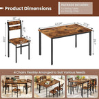Recaceik Dining Table Set for 4 Wood Kitchen Table Chairs Set, 47 '' Farmhouse 5 Piece Dining Room Table Set, Space-Saving Dinette Set for Breakfast Nook, Apartment, Brown