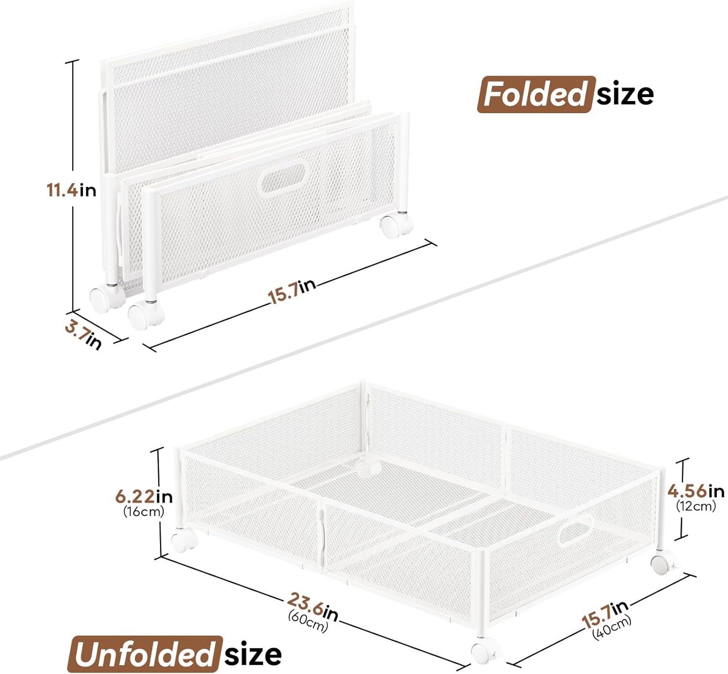 PHINOX Under Bed Storage with wheels, Under the Bed Storage Containers,Upgrade Crossed Iron Wire, Metal Rolling Underbed Storage Containers for Bedroom Clothes Shoes Blankets-2 Pack,White