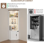 69" Corner Glass Display Cabinet with RGB Lights for Living Room, White | Curio Display with 3-Tier Movable Glass Shelves and Human Body Sensor,Display Cabinet for Toys,Books,Collectibles,Liquor
