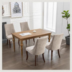 Dining Chairs Set of 8, Linen Channel Tufted Kitchen Chair with Curved Solid Wood Legs, Comfortable Fabric Upholstered Dining Chair for Home, (Beige, 8pc)