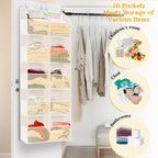 Over The Door Organizer 5 Tiers, Extra Large Behind Door Storage of 10 Compartments, 80 lbs Weight Capacity Hanging Storage Organizer with Clear Window Kids Toys, Shoes,Diapers, Braided Style