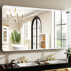 48 x 30 Inch Silver Bathroom Mirror, Rectangular Wall Mounted Shatterproof Mirror, Aluminum Alloy Frame with Rounded Corners, Horizontal or Vertical for Farmhouse Decor