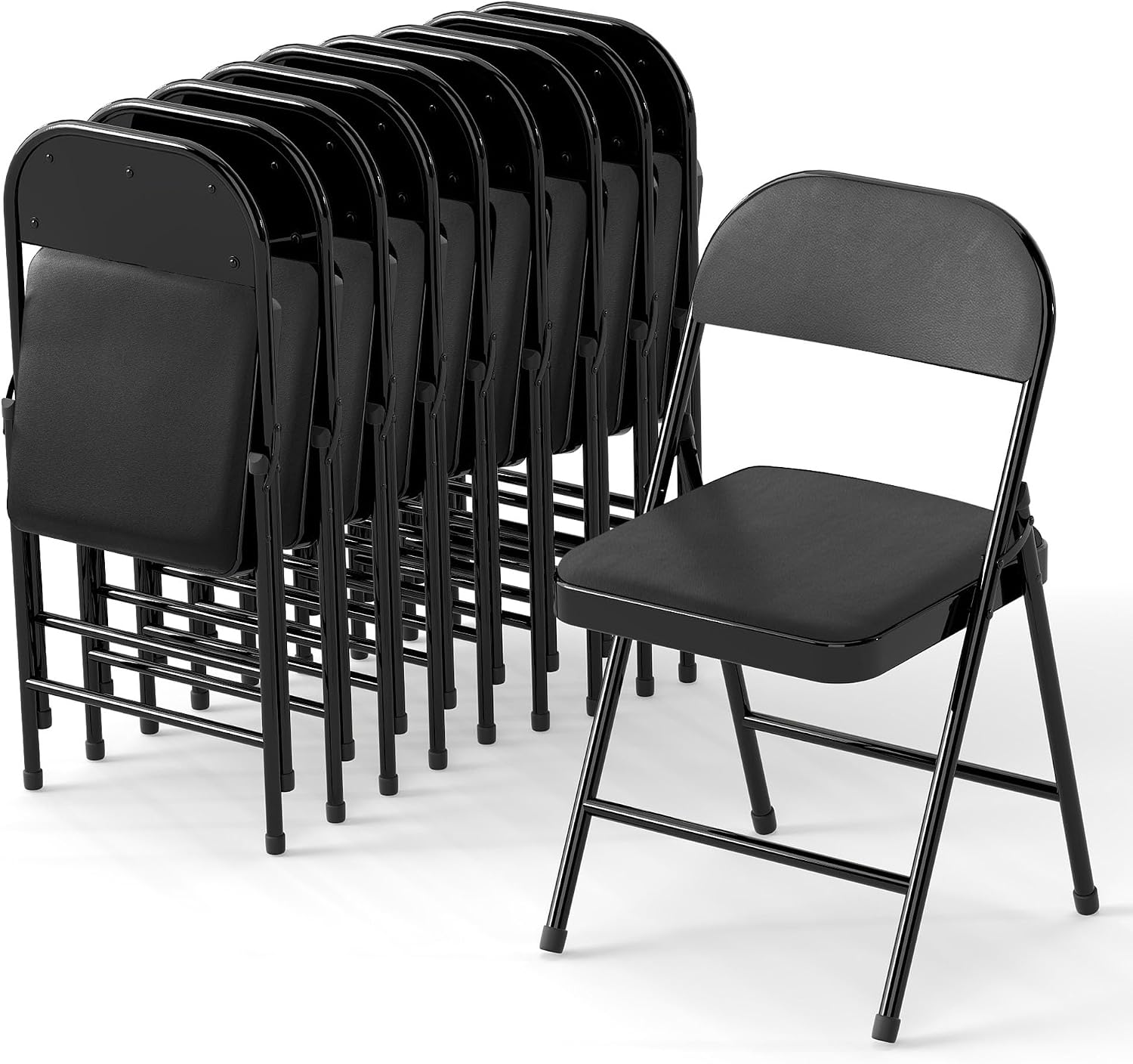 10 Pack Leather Padded Folding Chair, Metal Frame with Pu Leather Seat & Back, 650 LB Capacity Pu Leather Folding Chair with Comfortable Cushion for Events Home Office Black