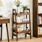 3 Tier Wooden Ladder Shelf, Small Leaning Bookshelf with Open Storage & Raised Guard Rail, Freestanding Display Shelf for Bedroom Living Room Apartment Balcony Small Spaces