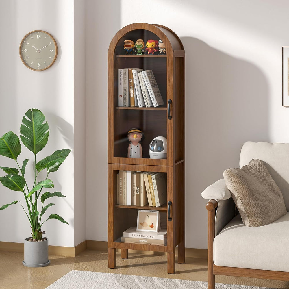 Lxsxlome 64'' Arched Display Cabinet with Acrylic Glass Doors, Walnut