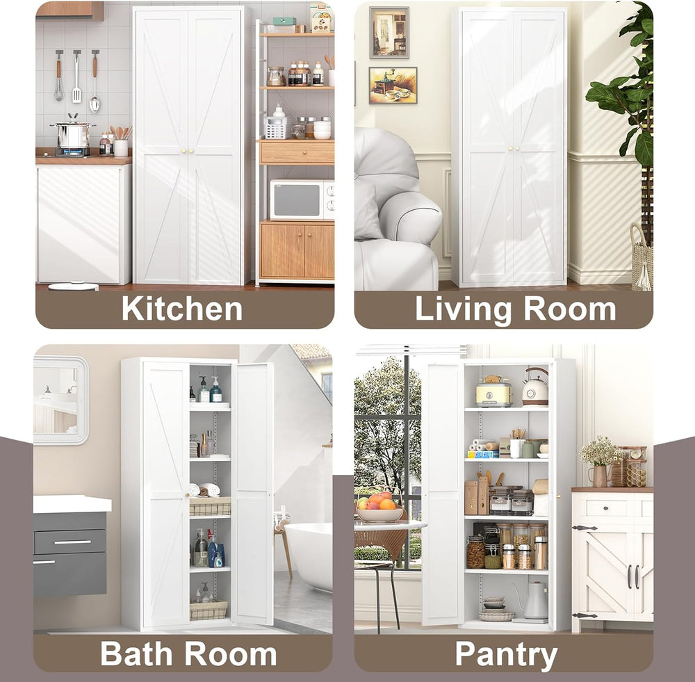 71" Tall Kitchen Pantry Cabinet, Metal Pantry Storage Cabinet with Adjus...