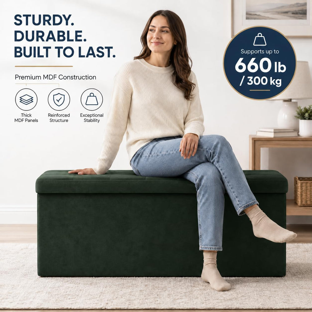ALASDO 43 Inch Folding Storage Ottoman Bench with Hidden Storage, Velvet Stor...