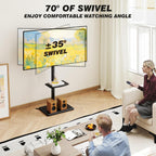 5Rcom Floor TV Stand with Mount for 32-60 inch TVs, Swivel and Height Adjustable Floor Standing TV Stands with Wood Base, Tall TV Stand with Shelf up to 88 lbs for Living Room, Bedroom and Corner