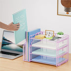 Marbrasse Desk Organizer and Accessories，4-Tier Paper Letter Tray Organizer with File Holder，Desk Accessories & Workspace Desktop Organizers for School Home Office Supplies (Purple)